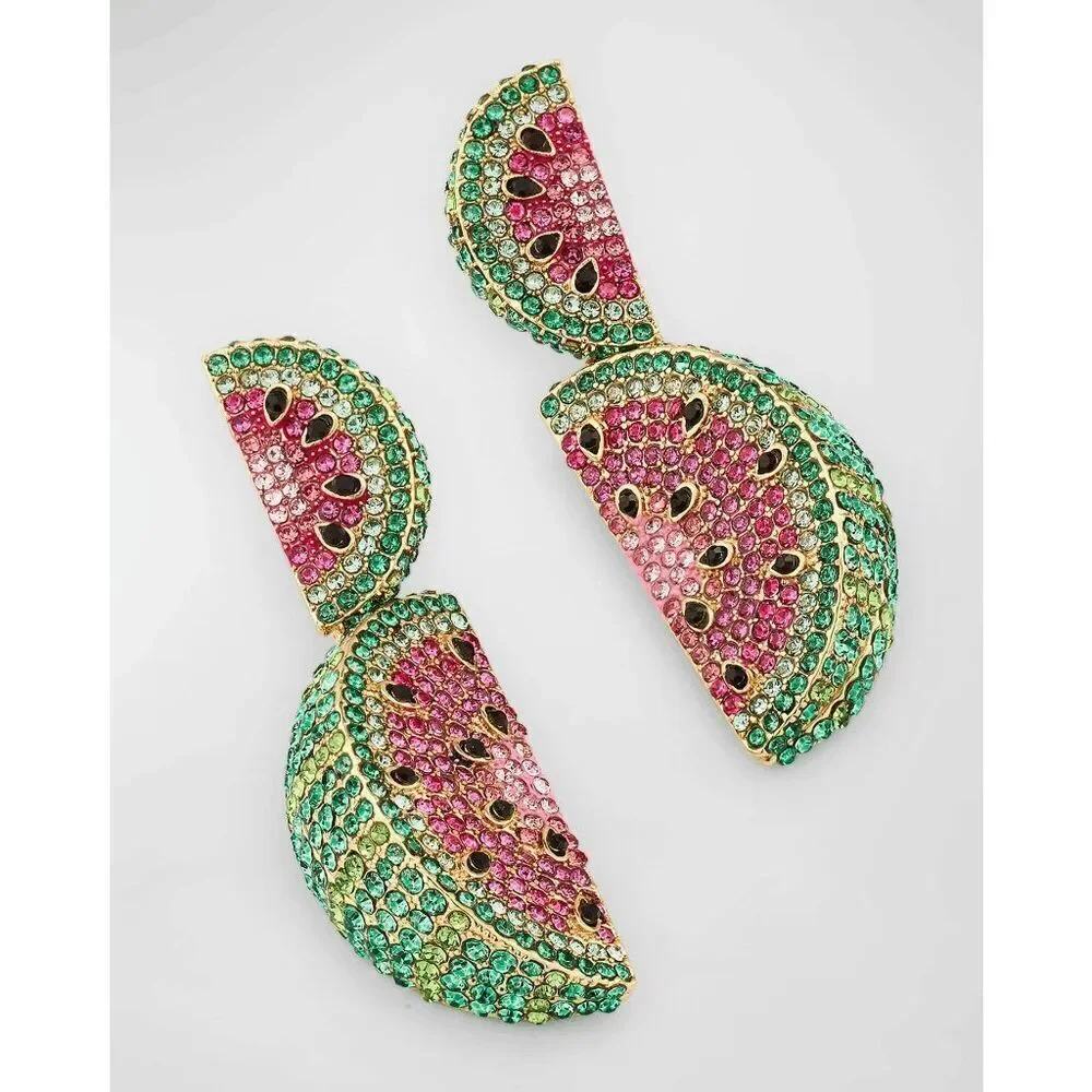 🍉 BAUBLEBAR Crystal Watermelon Slice Drop Statement Earrings NEW IN BOX